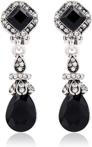 Jingchao Bridal Vintage Earring Long Resin Rhinestone Clip on Earrings Without Piercing For Women C…