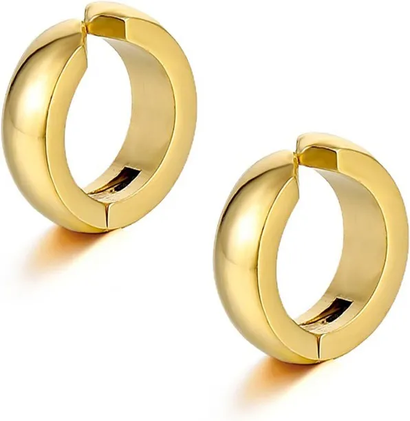 Jingchao Stainless Steel Mens Womens Clip On Earrings Hoop Huggie Non-Piercing Cubic Zirconia Stain…