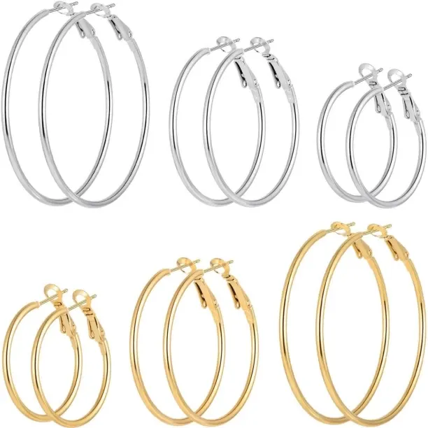 Junxidz Gold Silver Plated Hoop Earrings for Women, Hypoallergenic Stainless Steel Hoops Earrings S…
