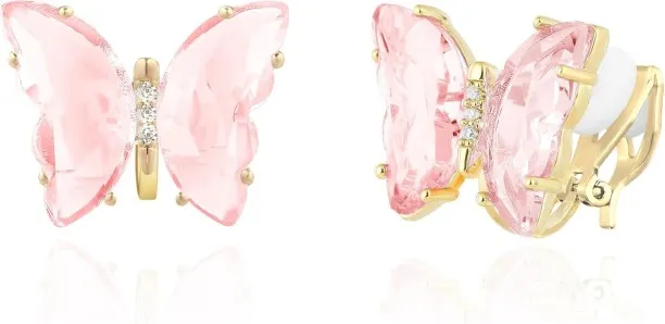 Jingchao Butterfly Shape Crystal Clip On Earrings Non Pierced Golden Stud for Women Cubic Zirconia …