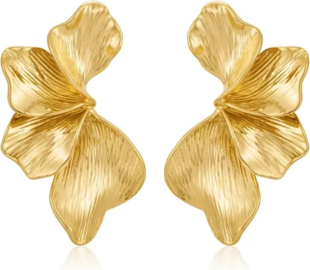 Junxidz Chunky Gold Statement Earrings For Women Gold Plated Sectored Flower Leaf Shell Angel Wing …