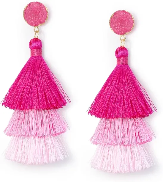 Shiyuan Colorful Layered Tassel Earrings Bohemian Statement Tiered Tassel Big Dangle Drop Earrings …