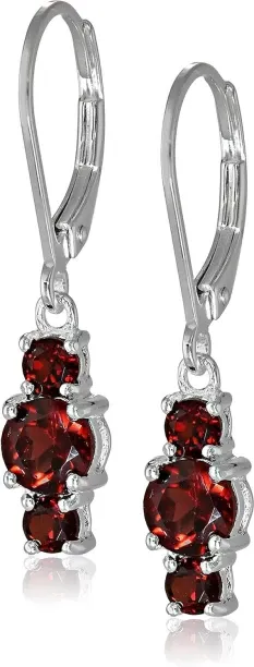 Shiyuan Sterling Silver Genuine and Created Gemstone Three Stone Birthstone Leverback Dangle Earrin…