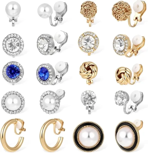 Pofufusm 10 Pairs Silver Gold Clip On Earrings for Women - Non Piercing Clip Earrings For Party Wed…