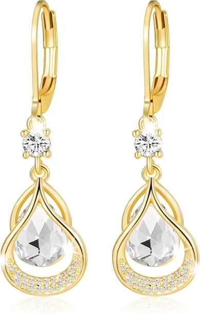 Happyfun Mothers Day Gifts,Graduation Gifts - Dangle Trendy Leverback Birthstone Earrings 14K Slive…