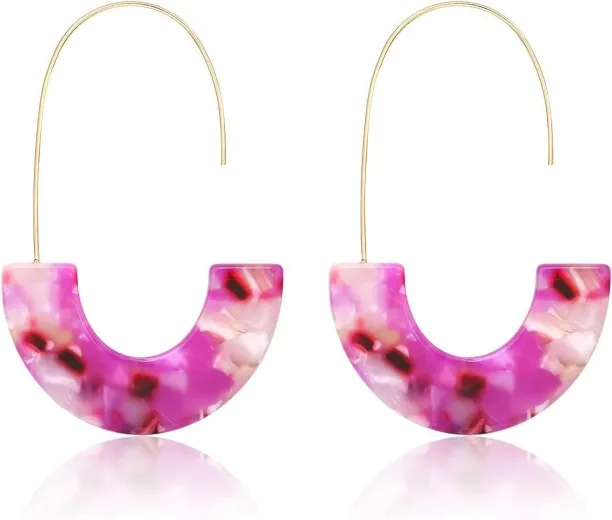 Shiyuan Acrylic Earrings Statement Tortoise Hoop Earrings Resin Wire Drop Dangle Earrings Fashion J…