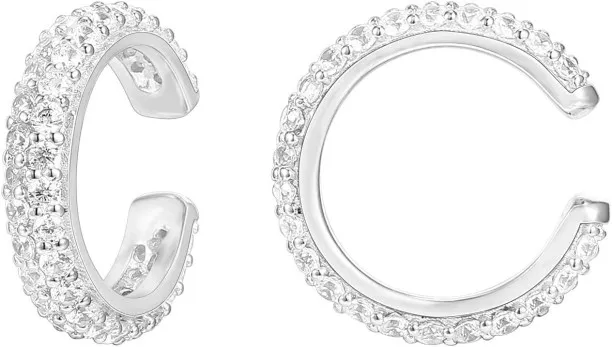 Pofufusm Sterling Silver Gold Plated Cubic Zirconia Sparkling Round Huggie Ear Cuff Gold Earrings f…