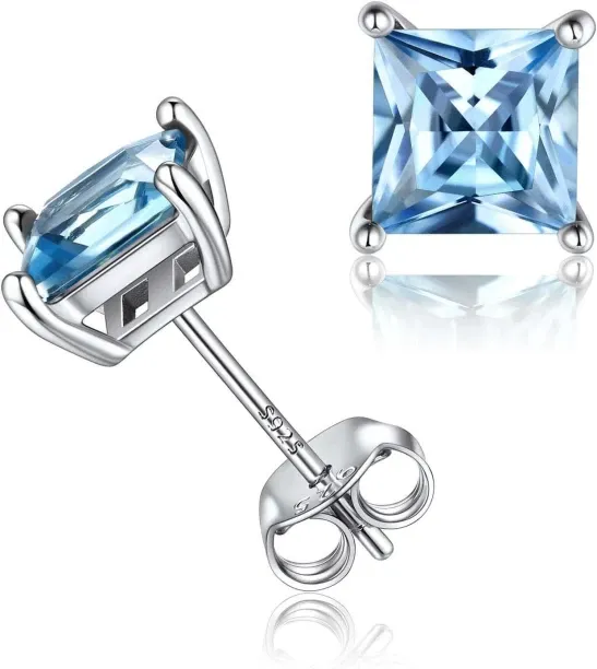 Shiyuan 925 Sterling Silver Earrings Sparkling Heart/Round/Princess Cut Birthstone Earrings for Wom…