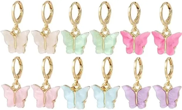 Shiyuan Butterfly Hoop Earrings - Colorful Acrylic, Copper Plated Gold, Tiny Hoop Earring, 0.6 Inch…
