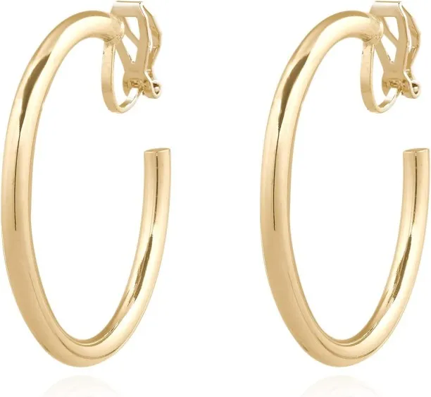 Pofufusm Golden Big Clip On Hoop Earrings Non Pierced Ears Hoops for Women (40MM) Cubic Zirconia St…