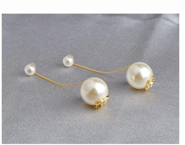 NANSHI R0060 Gold Long Imitation Pearl Tassel Stud Earrings Fashion Jewelry Alexandrite Alloy Clip-…