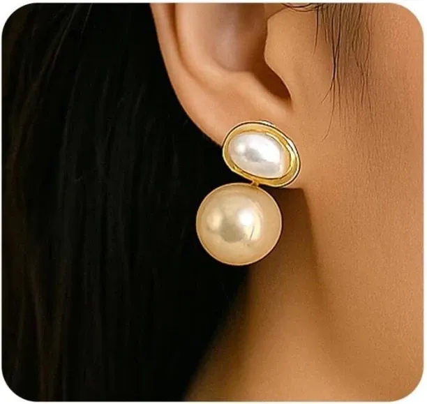 Jingchao Gold Pearl Clip On Earrings for Women,Trendy Non Pierced Pearl Earrings for Wedding Bridal…