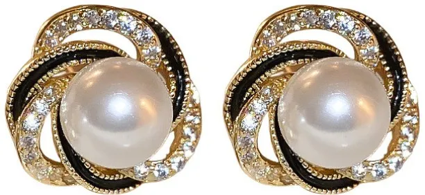 wangran E648 Black Pearl Alloy Stud Earring