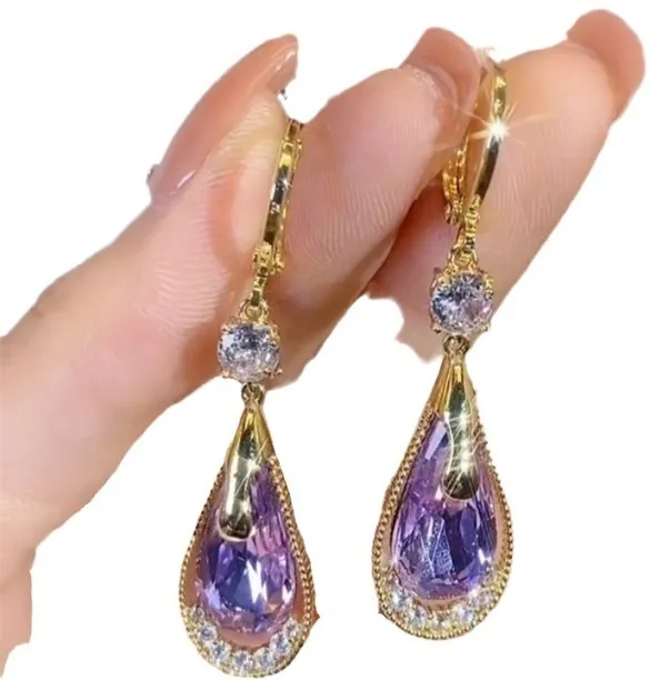 wangran E382 Purple Crystal Amethyst Crystal Drops & Danglers