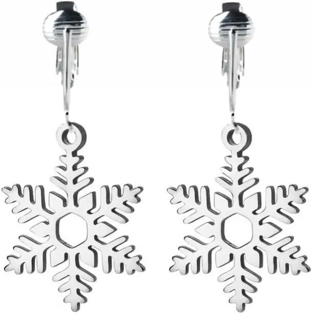 Jingchao Non Pierced Clip On Snowflake Dangling Earrings Cubic Zirconia Stainless Steel Earring Set