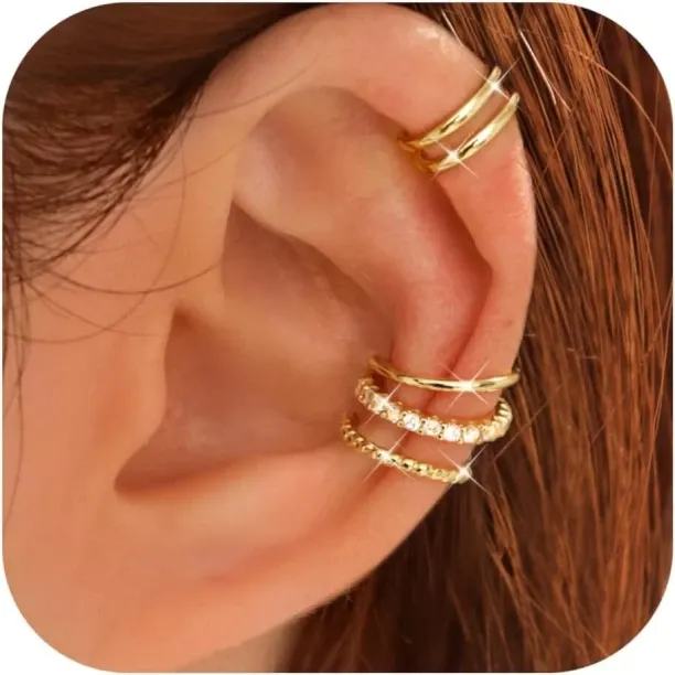 Pofufusm 4 Pairs Ear Cuffs Non Piercing - Gold Plated Ear Cuff Earrings for Women Ear Cuff for Non …