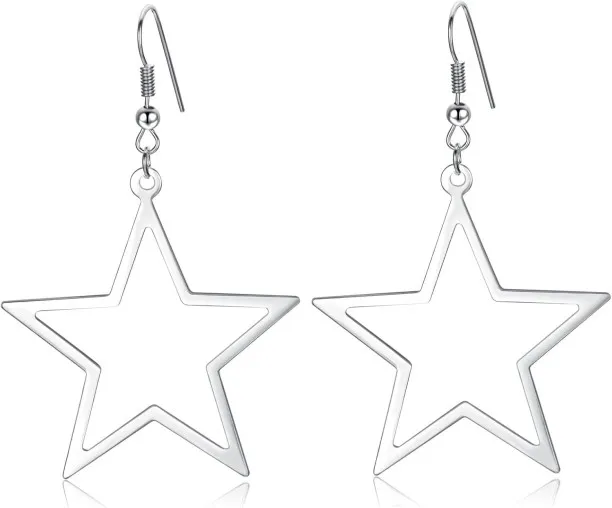 Shiyuan Simple Star Earrings for Women, Hollow Star Dangle Drop Earrings Alexandrite Alloy Clip-on …