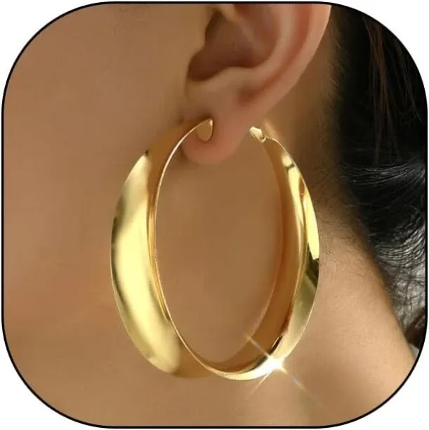 Jingchao Gold Chunky Hoop Earrings for Women Exaggerated Large Wide Post Thick Hoop Earrings Minima…