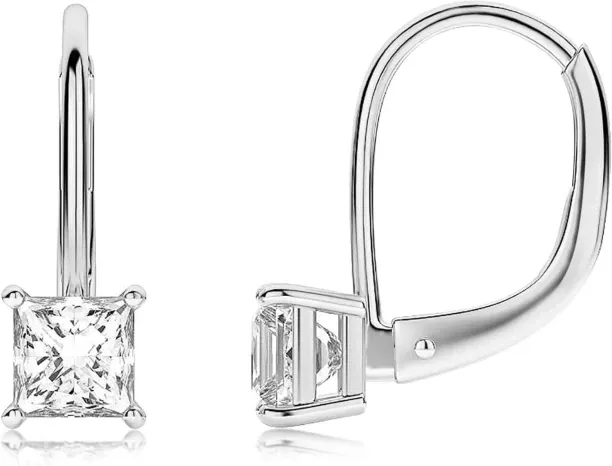 Shiyuan Mia Sarine Square Princess Cut Cubic Zirconia Drop Dangle Lever Back Bridal Earrings for Wo…