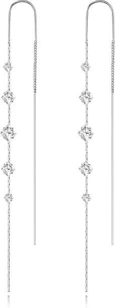 Shiyuan Silver Dangle Earrings for Women Long Silver Earrings Sparkly Dangle Drop Cubic Zirconia Je…