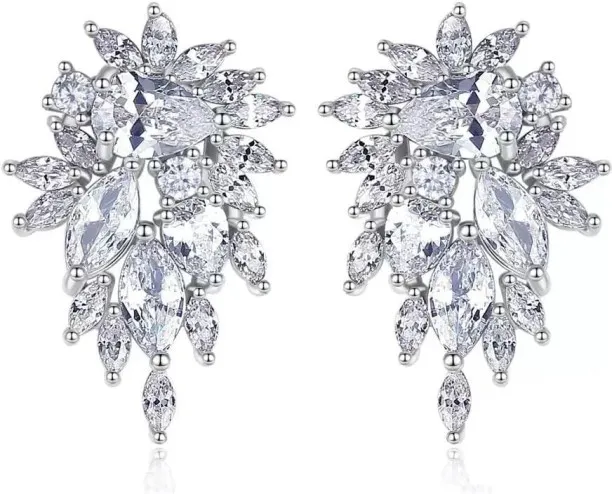 Shiyuan Silver Flower Leaf earrings For Women,Cubic Zirconia Wedding Earrings Bridal Bridesmaid Ale…