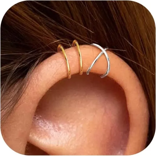 Pofufusm 4Pcs Sterling Silver Ear Cuffs for Women Gold Plated Adjustable Ear Cuffs Non Piercing Min…