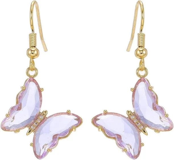 Shiyuan CZ Butterfly Glass Drop Dangle Earrings for Women Teen Girls 925 Sterling Silver Post Pin C…
