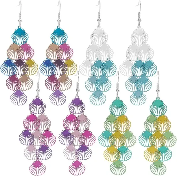 Junxidz 4 Pairs Colorful Dangle Earrings Hollow Exquisite Filigree Earring Lightweight Women Fashio…