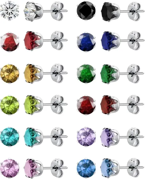 Shiyuan 12 Pairs Silver Earrings Surgical Steel Earrings Women's Earrings Hypoallergenic Earrings S…