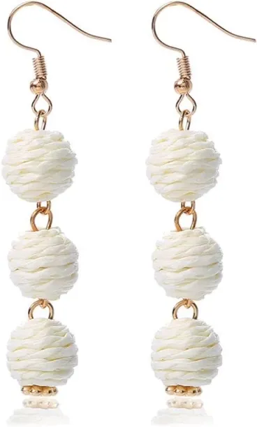 Junxidz Lightweight Boho Thread Raffia Earrings for Women Handmade Braided Straw Wicker Lantern Bal…