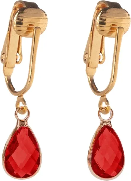 Jingchao Non Pierced Gold Tone Clip On Teardrop Birthstone Dangling Earrings Cubic Zirconia Stainle…