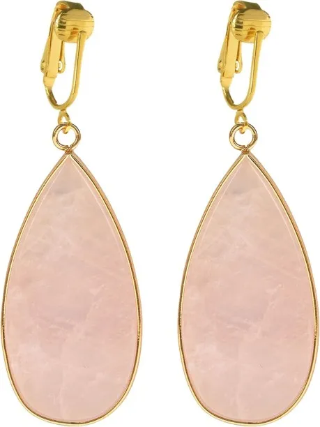 Pofufusm Non Pierced Gold Tone Clip On Natural Stone Teardrop Dangling Earrings Cubic Zirconia Stai…