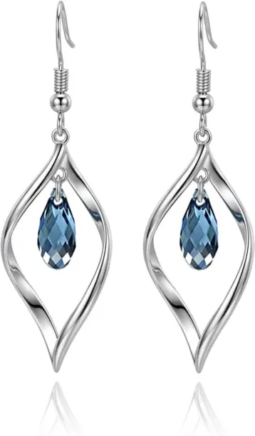 Shiyuan Rhodium Plate 925 Sterling Silver Hook Twist Leaf Holiday Hypoallergenic Dangle Earrings fo…