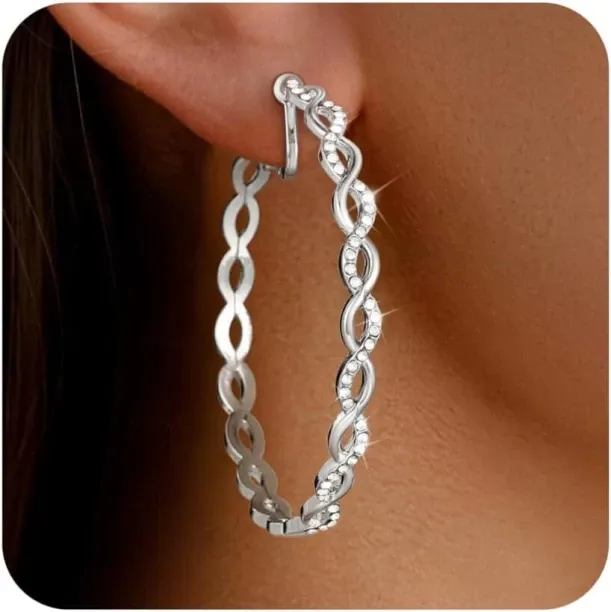 Pofufusm Clip On Hoop Earrings for Women Lightweight - Silver Twisted Clip-on Hoop Earings With Cub…
