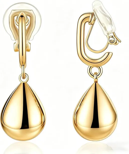 Pofufusm Gold Sliver Teardrop Clip On Earrings for Women,Non-Pierced Trendy Statement Dangle Water …