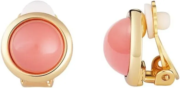 Jingchao Brass Coral Cabochon Clip Earrings Cubic Zirconia Stainless Steel Earring Set