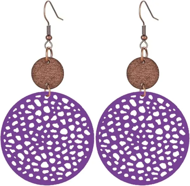 Shiyuan Boho Wooden Earrings for Women Bohemian African Round Geometric Wood Earrings Vintage Hollo…