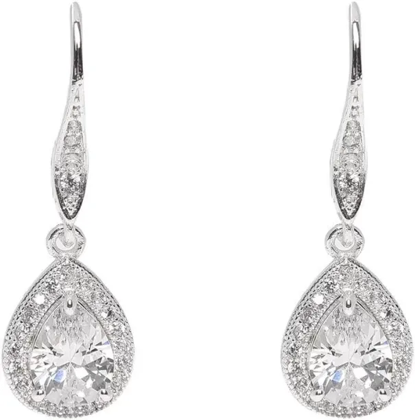 Shiyuan Classics Cubic Zirconia Pear Shape Drop Earrings Alexandrite Alloy Clip-on Earring