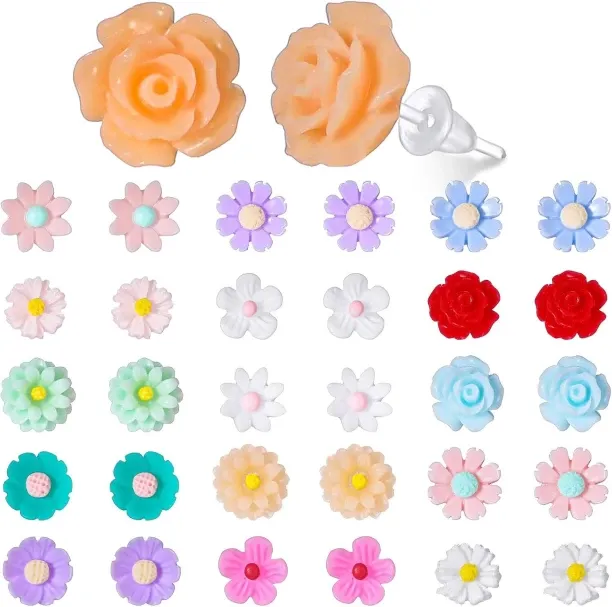 Junxidz 16 Pairs Plastic Post Earrings for Sensitive Ears Non-Sensitive Earring for Women Non-Tarni…