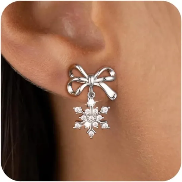 Jingchao Bow Clip on Earrings for Women Gold Snowflake Earrings for Women Gold Plated Non Pierced B…