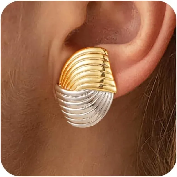 Pofufusm Clip on Earrings for Women Hypoallergenic Two Tone Clip on Earrings Gold Plated and Silver…