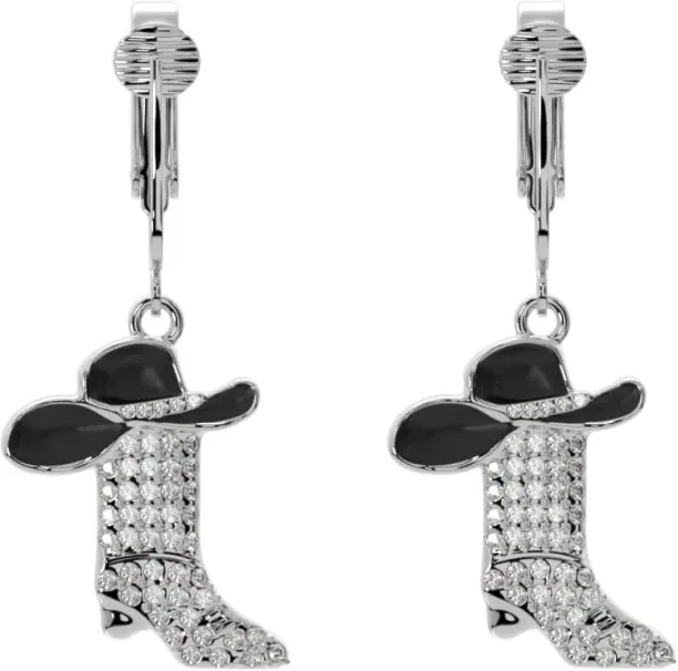 Pofufusm Non Pierced Silver Tone Clip On Disco Cowboy Dangling Earrings Cubic Zirconia Stainless St…