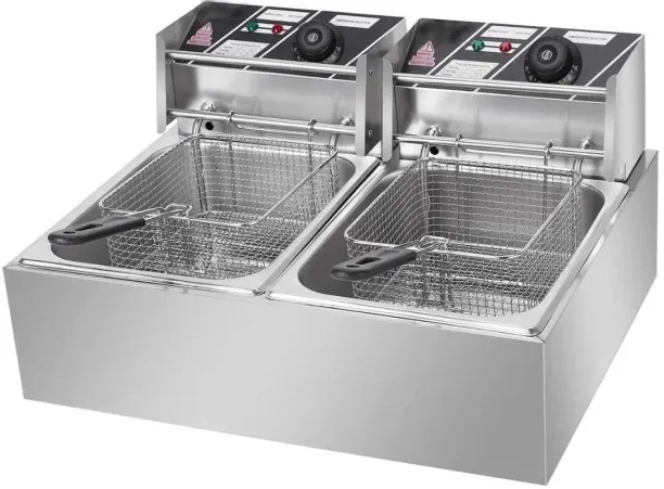Delica Brushed Steel Dual Tank & Basket Hanger Rod 12 L Electric Deep Fryer