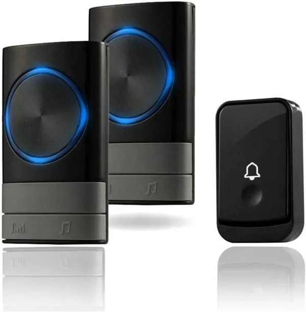 Fariedl Wireless doorbell, music LED flash, IP44 waterproof (black gray) Wireless Door Chime