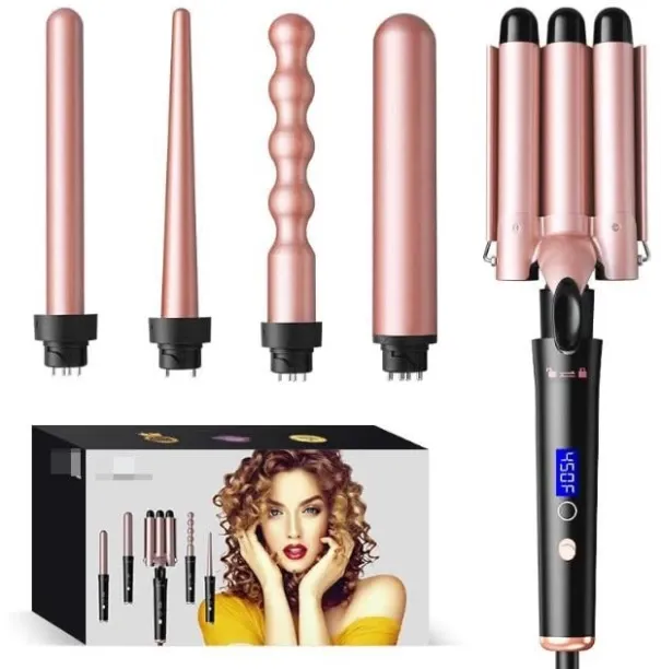 Fariedl 5 in 1 Curling Wand Set with Temperature Display, Curling Iron Set with 5 Interchangeable C…