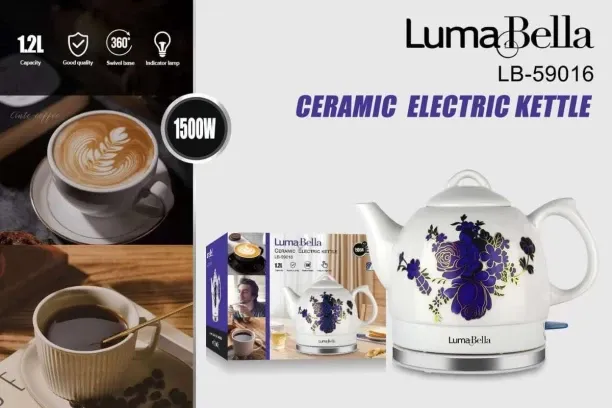 LumaBella 1.2L Ceramic Electric Kettle with Floral Pattern Electric Kettle