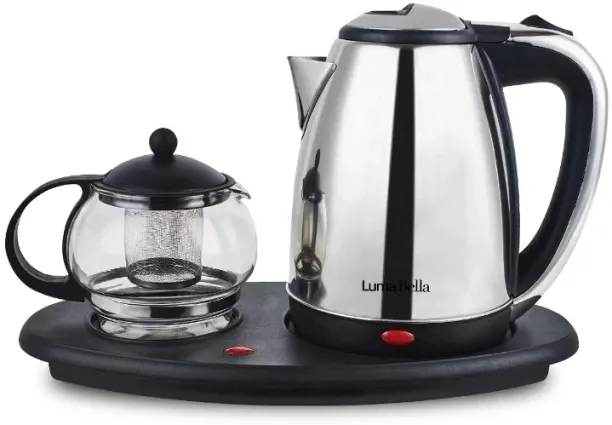 LumaBella LB-59007 1600W Electric Kettle & Tea Tray Set – 1.8L Stainless Steel Kettle, Borosilicate…