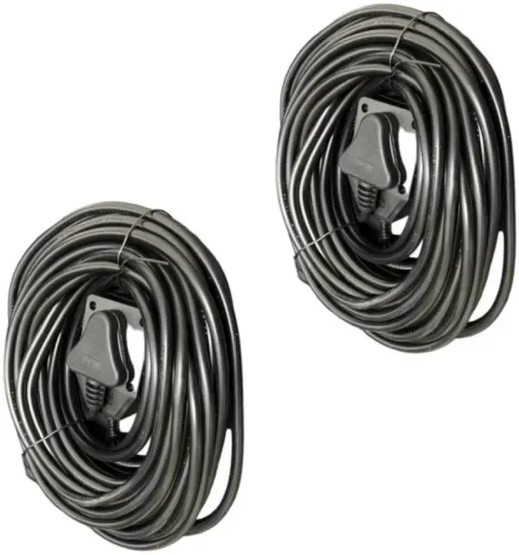 Prime Luxe Tools 20m Extension Cord - Black 16A 250V - Pack of 2 - Three Pin Plug