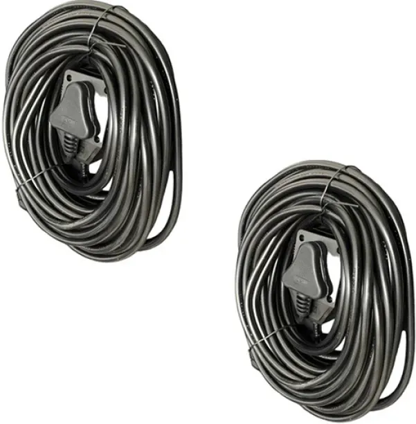 Generic 20m Extension Cord - Black 16A 250V - Pack of 2 - Three Pin Plug