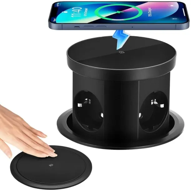 Bloo 5-in-1 built-in socket, 3 sockets, 1 USB-A port, 1 USB-C port, 15W wireless charging, pop-up s…